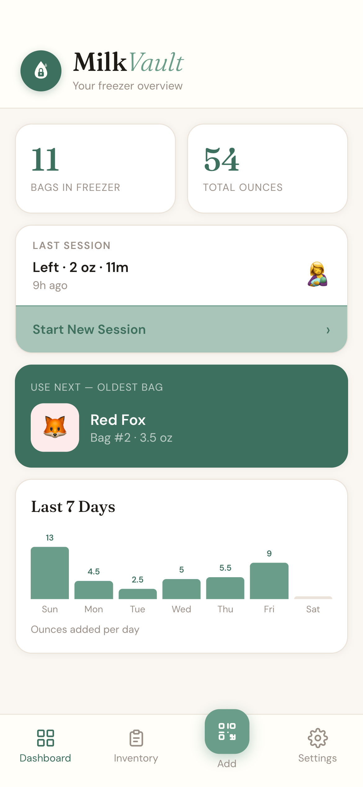 MilkVault dashboard